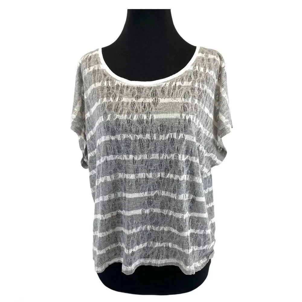 Forever 21 grey and white pointelle knit -M - Picture 3 of 11